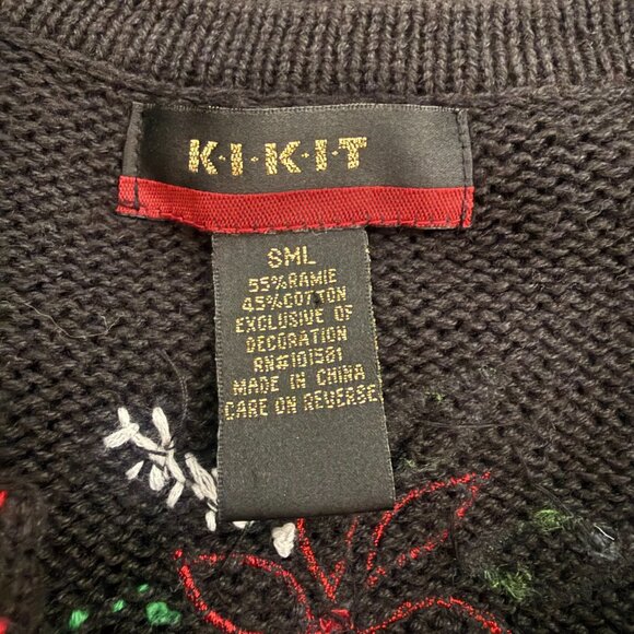 Vintage 90's Christmas Cardigan | Poinsettia Sequin Sweater | Beaded | S/M - Picture 9 of 10